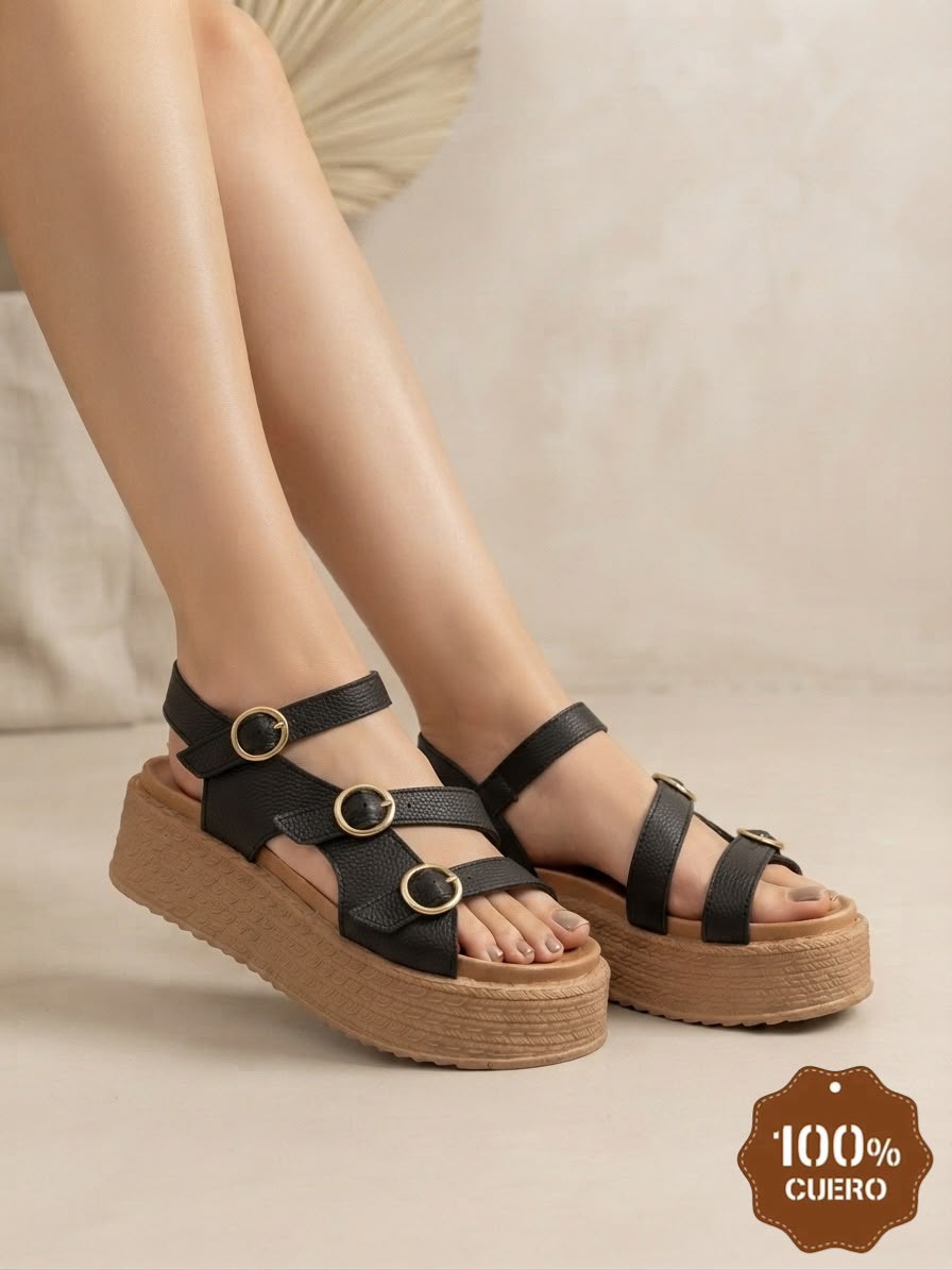 SANDALIA 100% CUERO RF A105 NEGRO